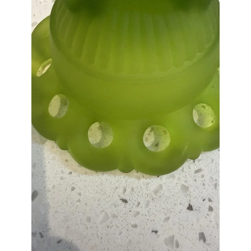 Westmoreland Green Doric Open Lace Edge Candle Stick Holder Mid Century Glass